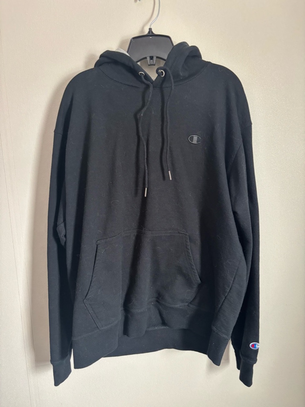 Champion Black Pullover Hoodie with Embroidered Logo